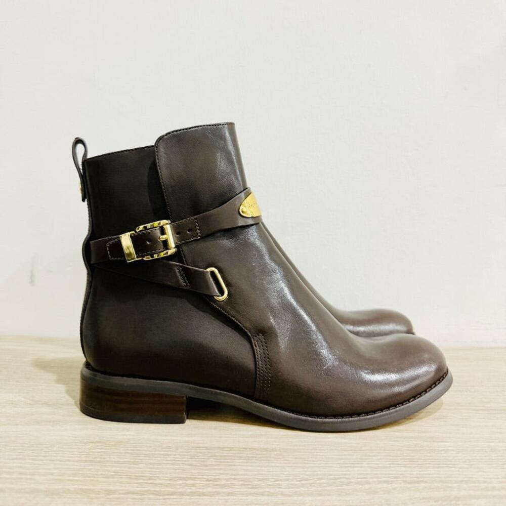 NWOT Michael Kors Arley Leather Ankle Western Boot with Gold-Tone Chocolate US 7 - Picture 2 of 7